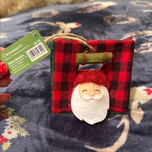 🎅🏻 ⛺️ Cost Plus World Market Plaid Camping Santa Ornament
